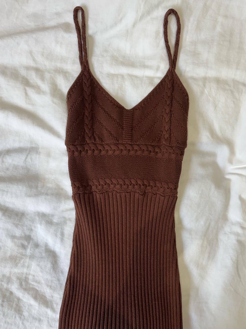 Brown Ribbed Knit Tank Dress with slit